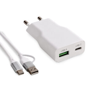 VOLTIQ – מטען 20W עם USB-A ו-USB-C וכבל (תמונה 1)