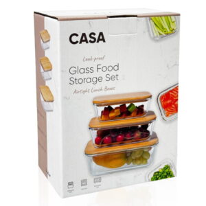 CASA – סט 3 קופסאות אחסון זכוכית ובמבוק (תמונה 4)